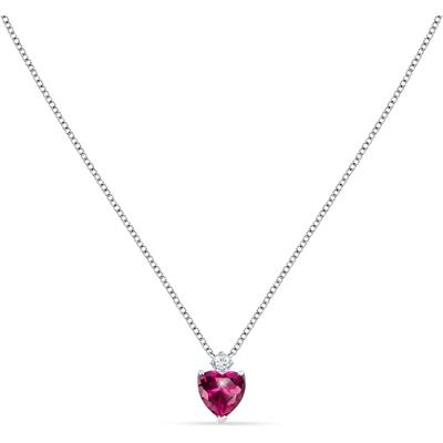 Gümüş Kırmızı Zirkon Taş Kalp Kolye