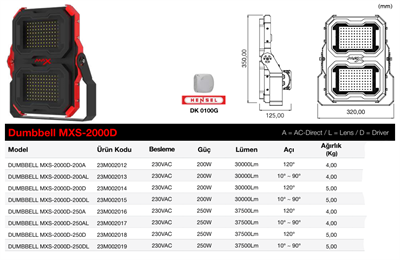 DUMBBELL MXS Serisi Led Projektör IP68