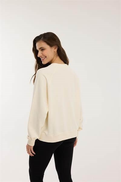 %100 Organik Pamuk Sweatshirt / Ekru