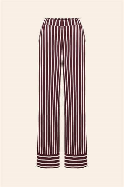 %100 Pamuklu Çizgili Gömlek Pijama Takımı / Bordo