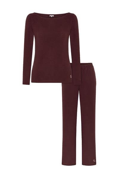 Bambu Uzun Kollu Pijama Takımı / Bordo