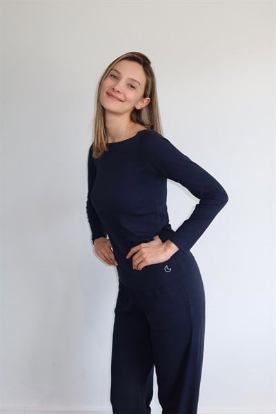 Bambu Uzun Kollu Pijama Takımı / Lacivert