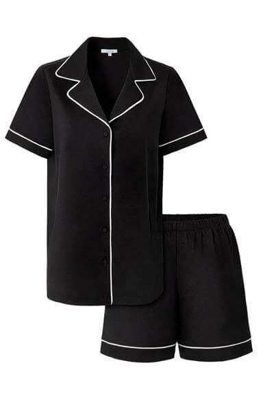 Modal Biyeli Şortlu Pijama Takımı / Siyah 