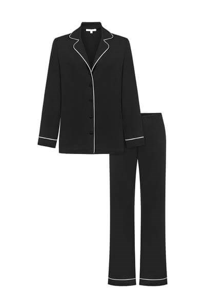 Modal Biyeli Uzun Kollu Pijama Takımı / Siyah 