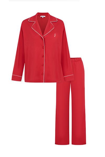 Modal Biyeli Cepli Pijama Takımı / Kırmızı
