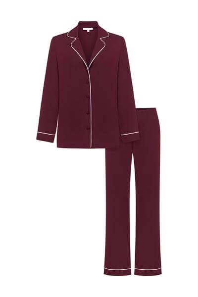 Modal Biyeli Uzun Kollu Pijama Takımı / Bordo