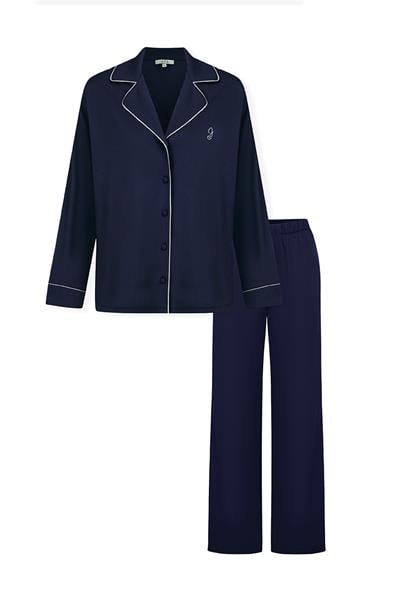 Modal Biyeli Cepli Pijama Takımı / Lacivert