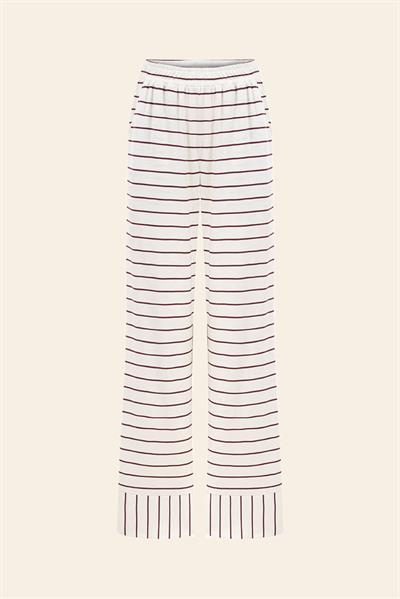 Pamuklu Çizgili  Uzun Kollu Pijama Takımı / Bordo