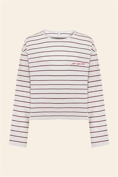 Pamuklu Çizgili  Uzun Kollu Pijama Takımı / Bordo