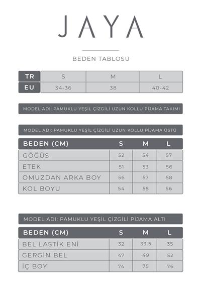Pamuklu Çizgili  Uzun Kollu Pijama Takımı / Yeşil
