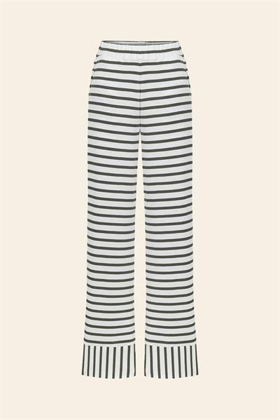 Pamuklu Çizgili  Uzun Kollu Pijama Takımı / Yeşil