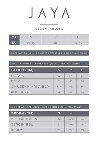 Pamuklu Çizgili  Uzun Kollu Pijama Takımı / Bordo