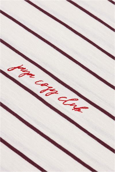 Pamuklu Çizgili  Uzun Kollu Pijama Takımı / Bordo