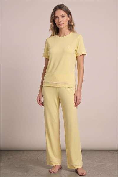 Pamuklu Kısa Kollu Pijama Takımı / Sarı