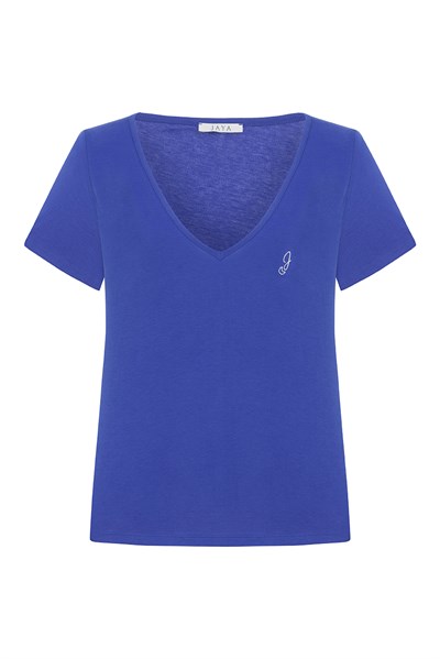 Pamuklu V Yaka Kısa Şortlu Pijama Takımı / Saks Mavisi