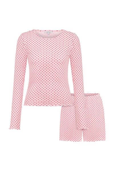 Pointelle Kırmızı Puantiyeli Şortlu Pijama Takımı 