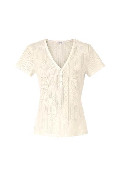 Pointelle V Yaka Pijama Takımı / Krem