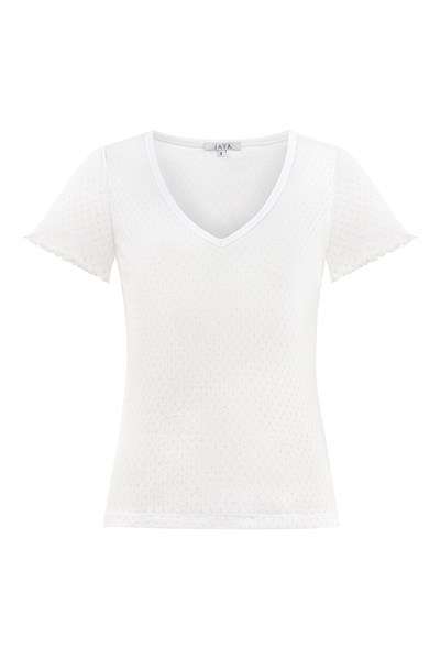 Pointelle V Yaka Şortlu Pijama Takımı / Beyaz