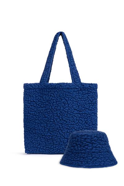 Yün Sherpa Şapka - Çanta Set / Saks Mavisi