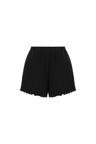 Viskon Ribana Kısa Şortlu Pijama Takımı / Siyah