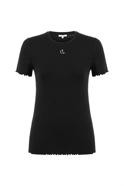 Viskon Ribana Kısa Şortlu Pijama Takımı / Siyah