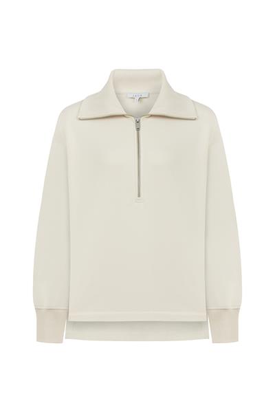 Fermuarlı Sweatshirt / Krem