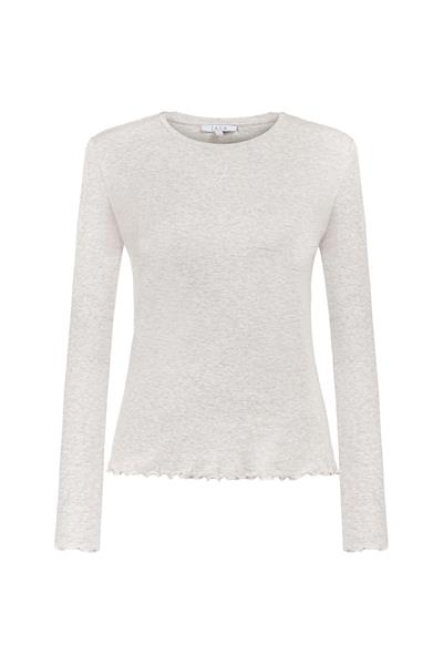 Yuvarlak Yaka Uzun Kollu Pijama Takımı / Bej melanj