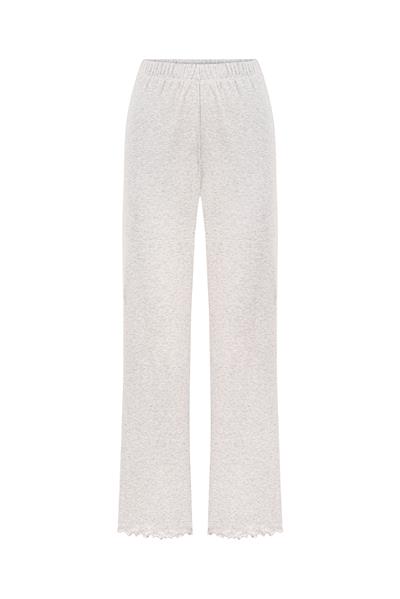 Yuvarlak Yaka Uzun Kollu Pijama Takımı / Bej melanj