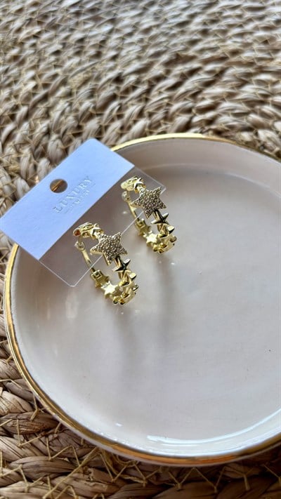 Gold Yıldızlı Halka Küpe