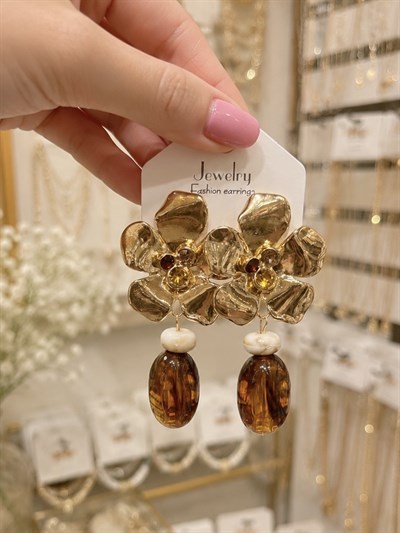 Premium Marka Çiçekli Sallantılı Küpe