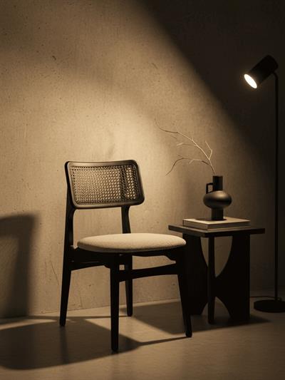 Loft Beyaz Teddy Döşemeli Siyah Hasırlı Sandalye