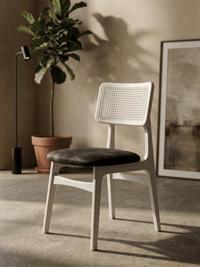 Lora Beyaz Hasırlı Antrasit Döşemeli Sandalye