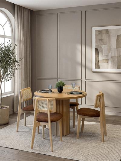 Natura Yuvarlak Ahşap Masa Takımı 100x100cm