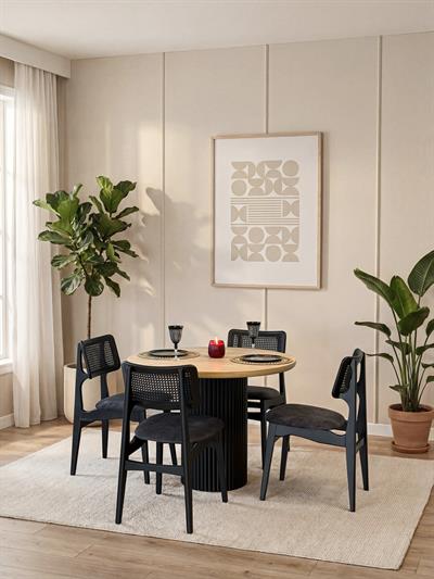 Velor Yuvarlak Ahşap Masa Takımı 100x100