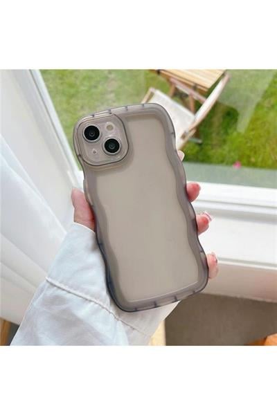 (IPHONE 12 PRO) Siyah Kenarları Dalgalı Esnek Yumuşak Dokulu Şeffaf Telefon Kılıfı