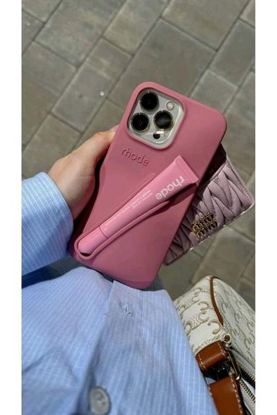 (IPHONE 13 PRO MAX) Gül Kurusu Rhode Logolu Telefon Kılıfı Kapak + Gloss + Kutu