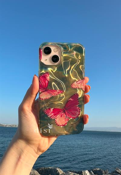 Pembe Kelebek Gökkuşağı Premium Telefon Kılıfı