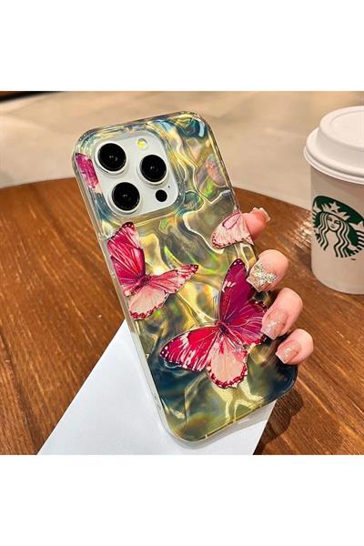 Pembe Kelebek Gökkuşağı Premium Telefon Kılıfı