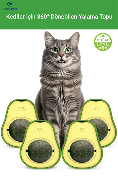 Doğal & Yenilebilir Kedi Nanesi Otu Avokado Kedi Çimi Özel Yapışkanlı 360° Dönen Catnip Yalama Topu