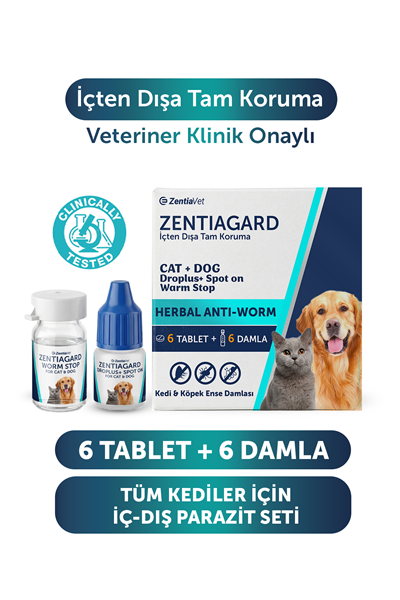 Kedi İç Dış Anti Parazit Uzaklaştırıcı Ense Deri Bitkisel Damla Ödül Tablet Seti Bit Pire Giderici