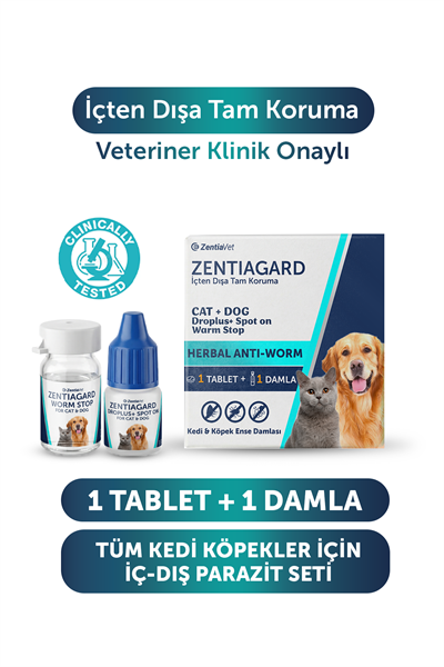 Kedi Köpek İç Dış Parazit Uzaklaştırıcı Kedi Bit Pire Kene Giderici Bitkisel 4 Damla 4 Tablet Seti