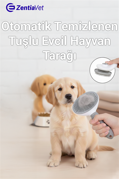 Otomatik Temizlenen Tuşlu Evcil Hayvan Fırçası Kedi Köpek Tüy Toplayıcı Tarak 