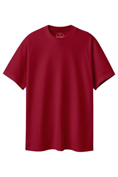 Kadın Oversize Basic Bordo Renk T-Shirt