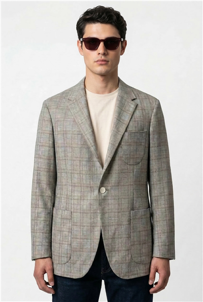Karakaşlı Açık Gri Kareli Blazer