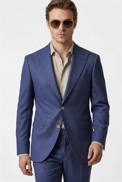 Karakaşlı Bordo- Mavi Polka Dot Blazer