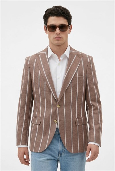 Karakaşlı Dark Sand Çizgili Blazer
