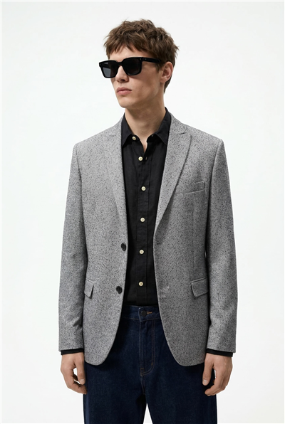 Karakaşlı Gri Dokulu Blazer