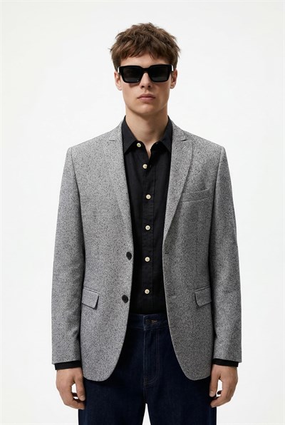 Karakaşlı Gri Dokulu Blazer