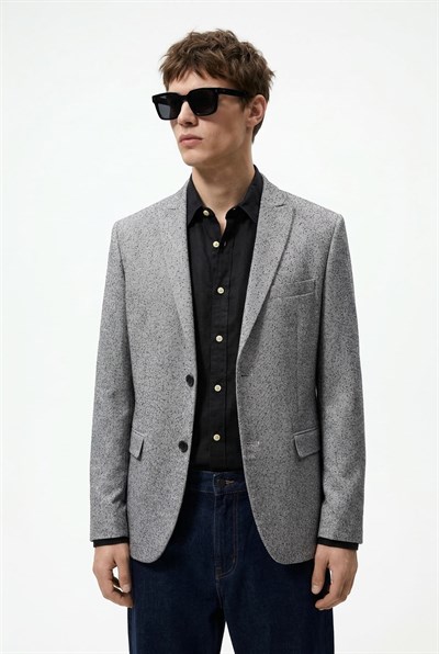 Karakaşlı Gri Dokulu Blazer
