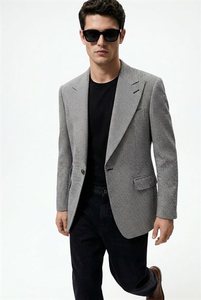 Karakaşlı Gri Kahve Dokulu Blazer
